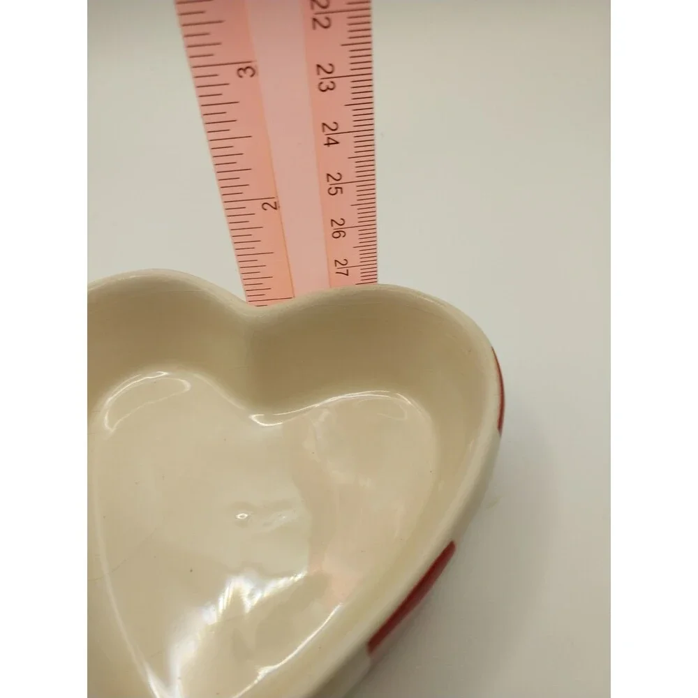 Vintage Ceramic Heart Trinket Box Candy Striped Red White Hand Painted Valentine